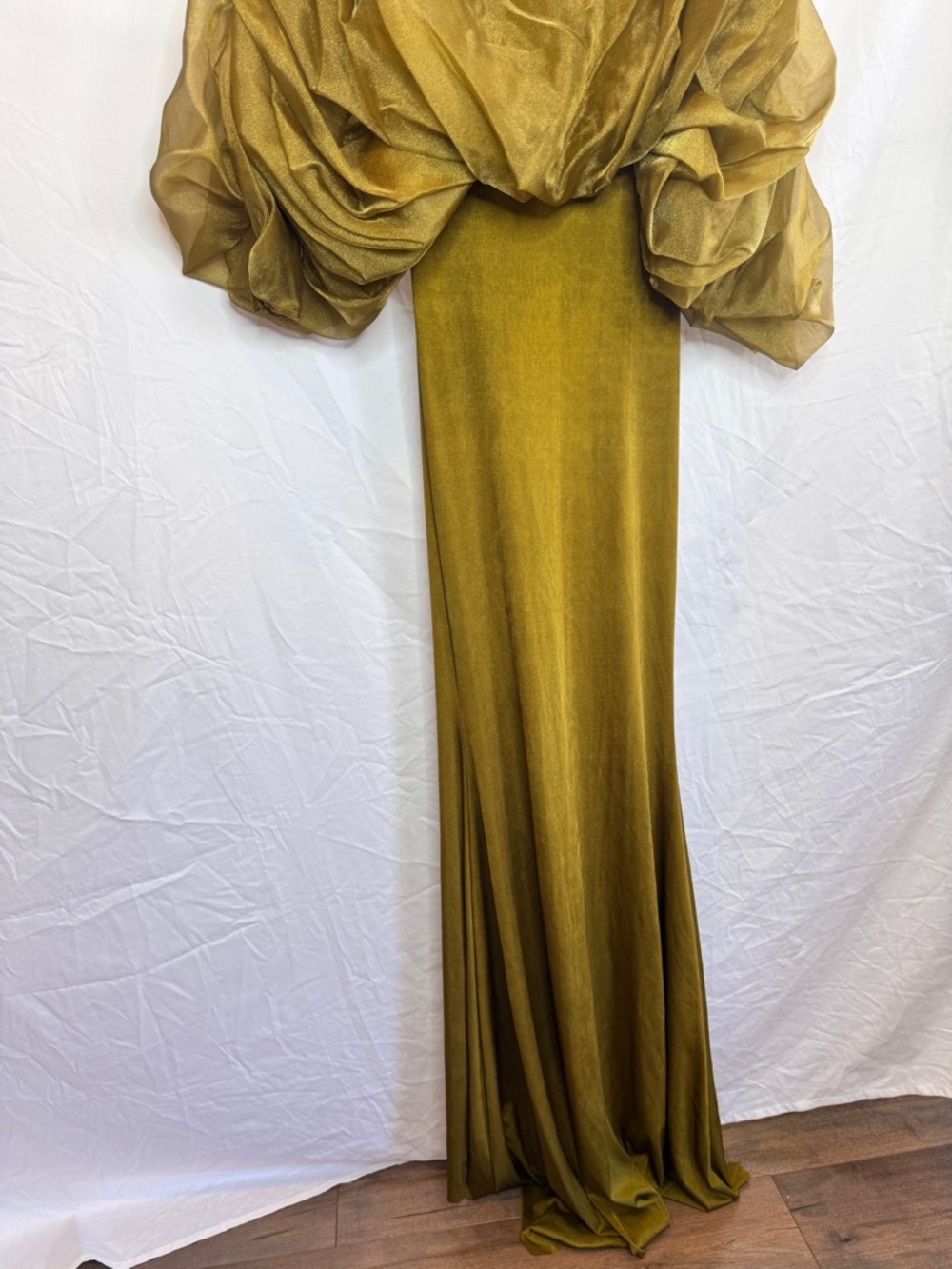 Lloyd Klein Vintage Elegant Yellow Gold Evening Gown with Dramatic Draped Bodice